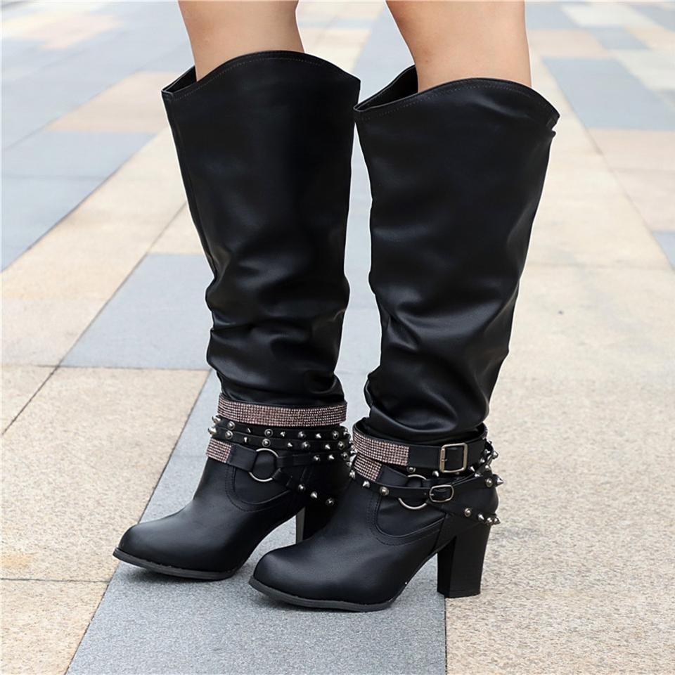 Francine | Damen braune lässige kniehohe Stiefel mit Blockabsatz - Braun - Bild 5