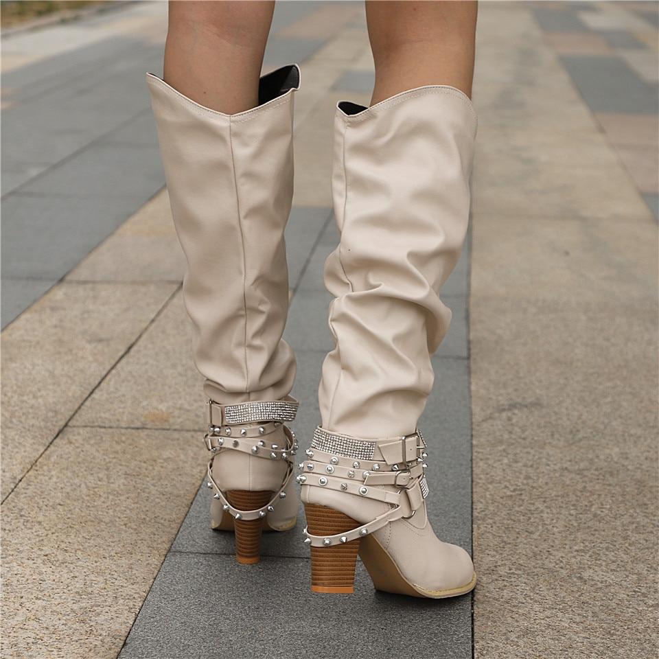 Francine | Damen braune lässige kniehohe Stiefel mit Blockabsatz - Braun - Bild 8