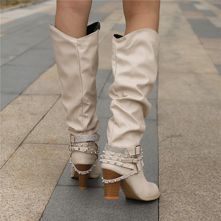 Francine | Damen braune lässige kniehohe Stiefel mit Blockabsatz - Braun - Bild 8