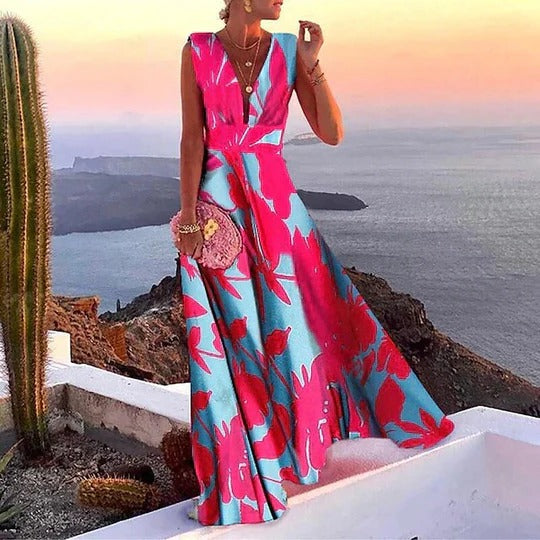 Giselle | Women's Floral V-Neck Sleeveless Maxi Dress - Floral - Image 1