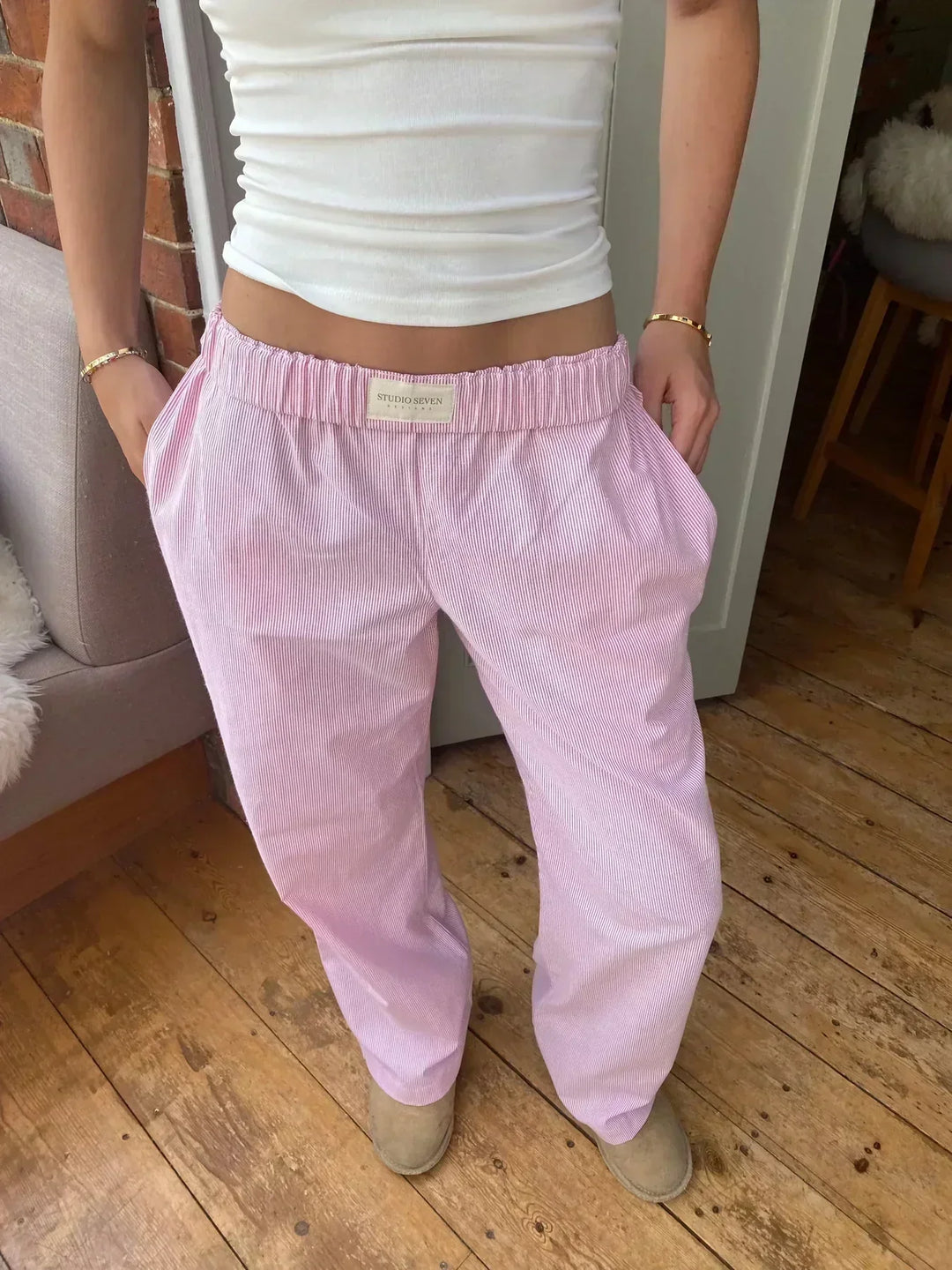 Gwenara | Women's Relaxed Fit Lounge Trousers - Pink - Image 1