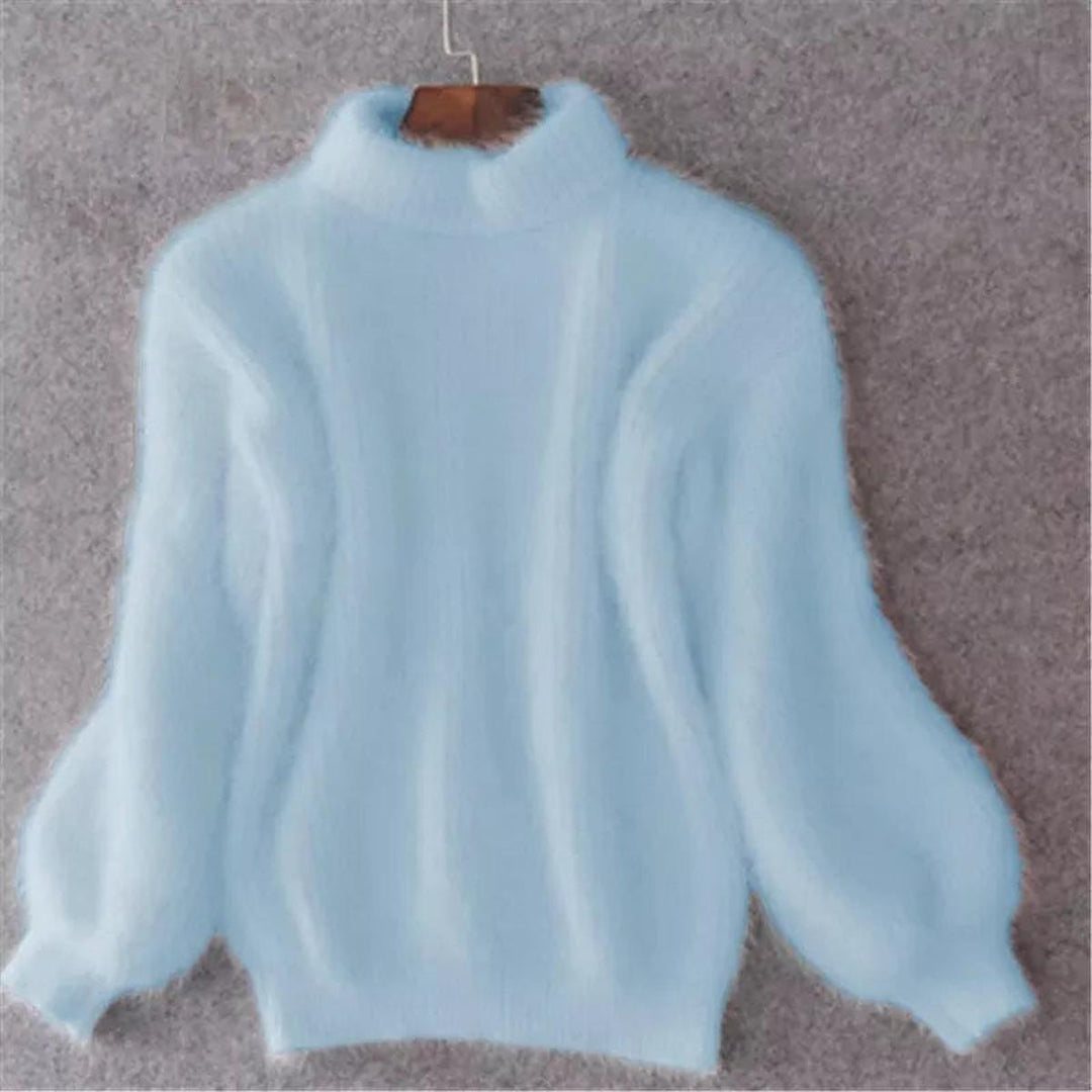 Gwilym | Women's Fluffy Turtleneck Jumper - Baby Blue - Image 1