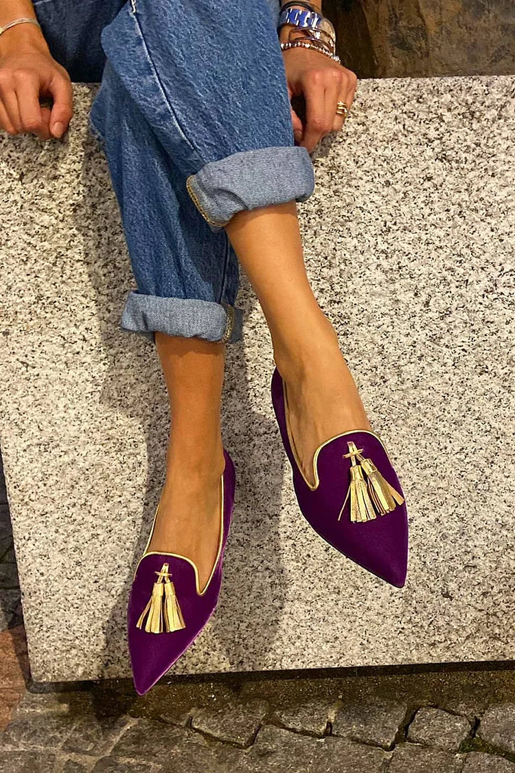 Halveth | Women's Pointed Toe Tassel Loafers - Purple - Image 1