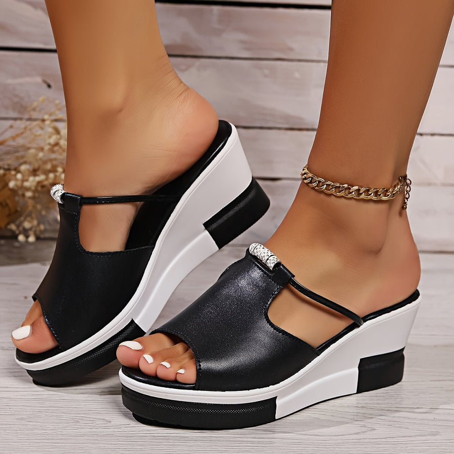 Hermione | Women's Platform Wedge Sandals - Black - Image 1