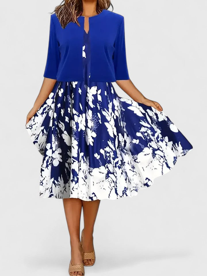 Ianthe | Women's Floral Midi Dress 3/4 Sleeve Blue Occasion - Blue - Image 1