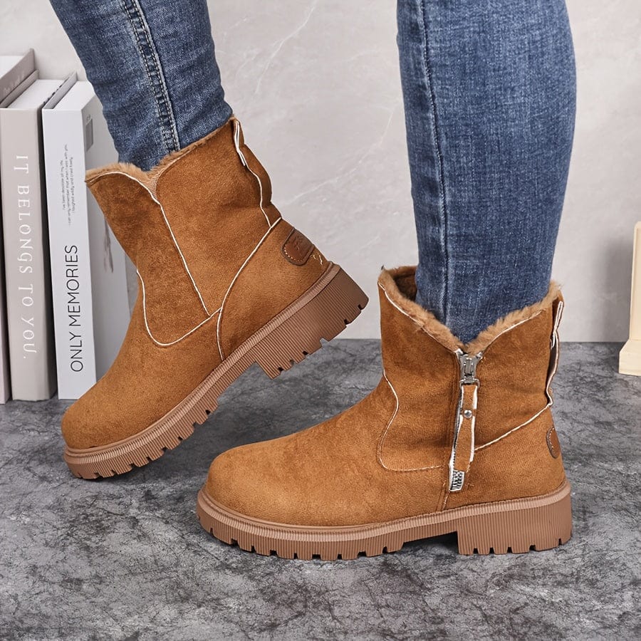 Iduna | Women's Fur-Lined Winter Ankle Boots - Camel - Image 1