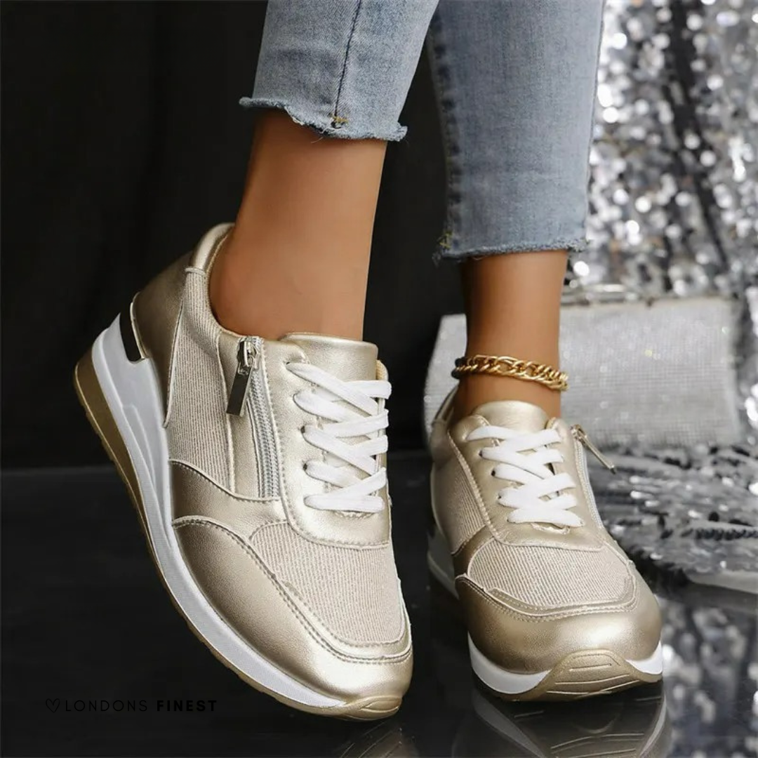 Iolanthe | Women's Gold Metallic Trainers - Gold - Image 1