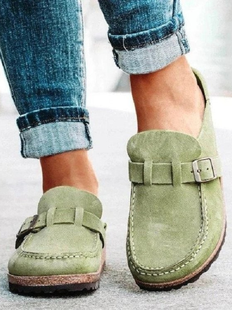 Isabeau | Women's Buckle Detail Comfort Clogs - Green - Image 1