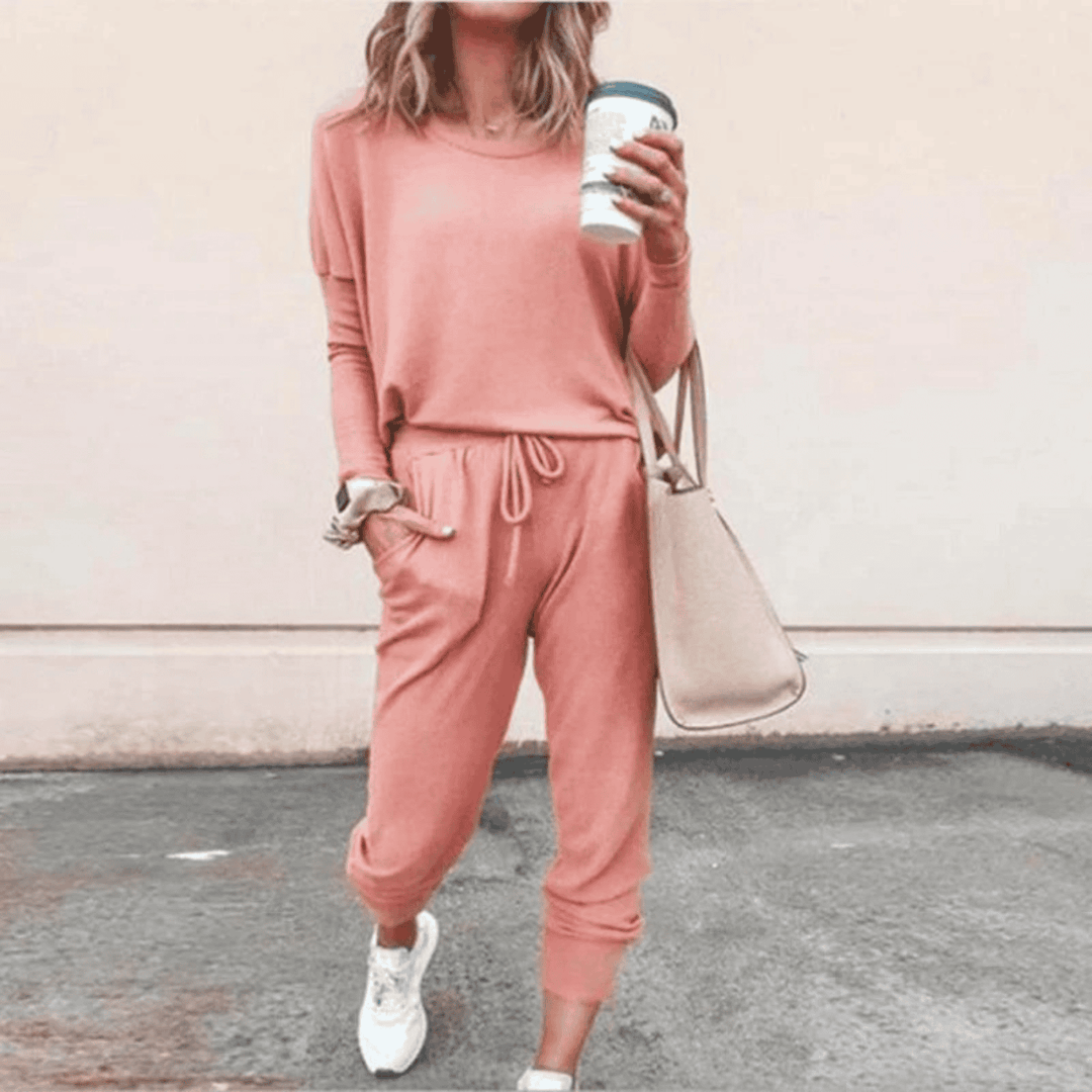 Isadora | Women's Relaxed Loungewear Set - Peach - Image 1