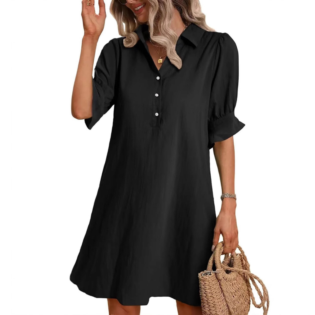 Ismeria | Women's Button Down Midi Shirt Dress - Black - Image 1