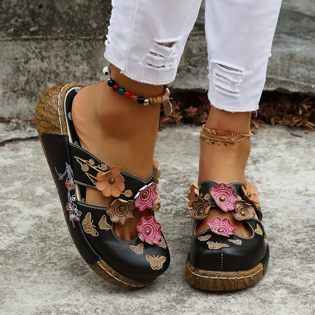 Isolda | Women's Floral Platform Sandals - Floral - Image 1