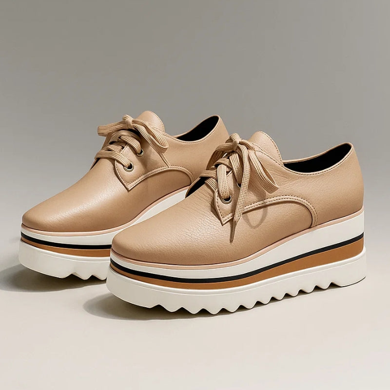 Isolde | Women's Platform Oxford Shoes - Beige - Image 1
