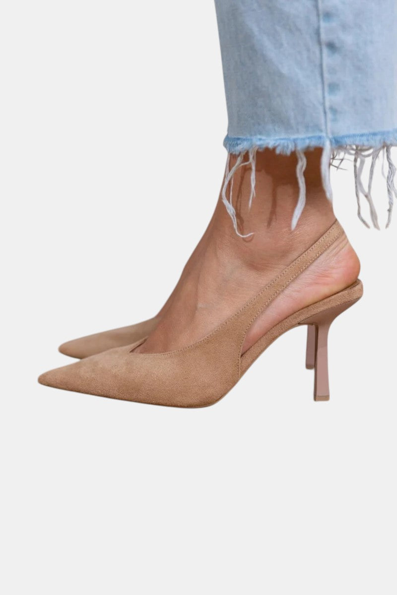 Isolde | Women's Pointed Toe Slingback Heels - Beige - Image 1