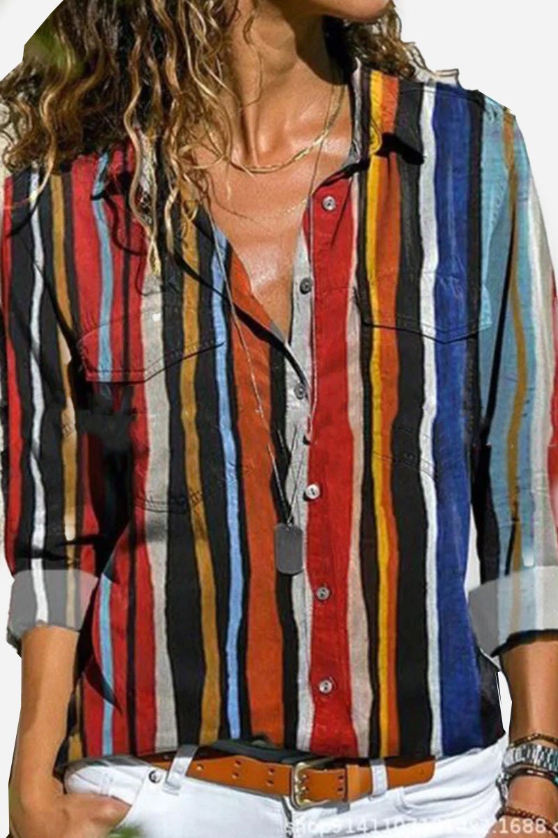 Jasmine | Women's Striped Long Sleeve Shirt - Striped - Image 1