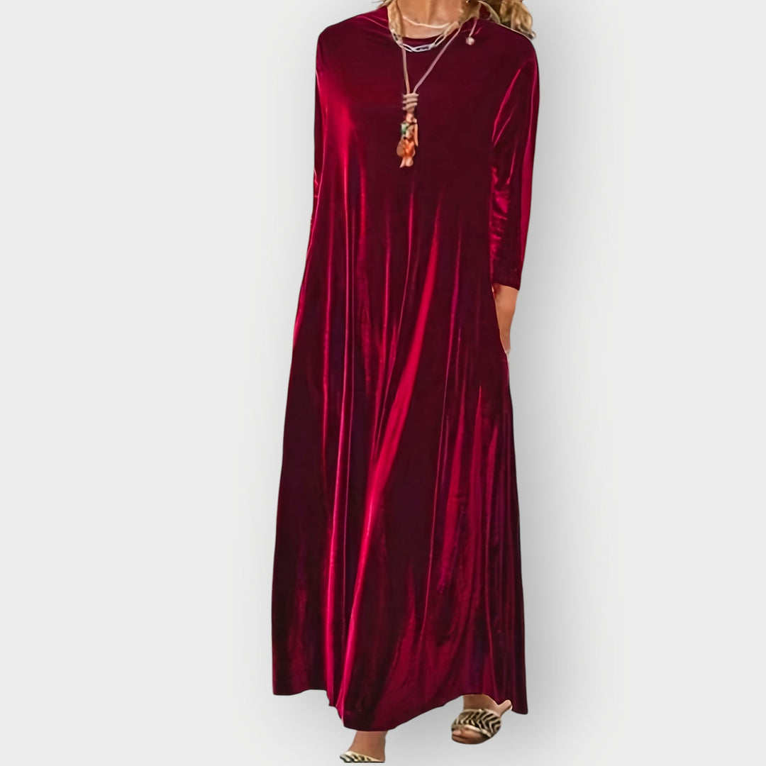 Juliette | Women's Long Sleeve Maxi Dress - Burgundy - Image 1