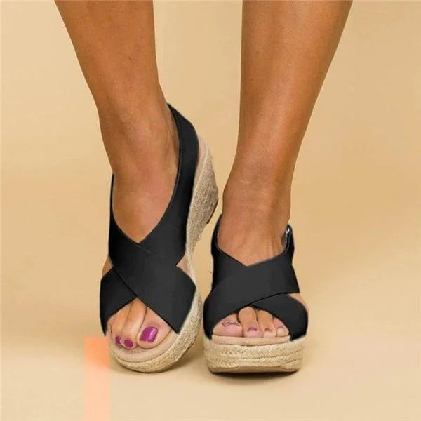 Junella | Women's Wedge Espadrille Sandals - Black - Image 1