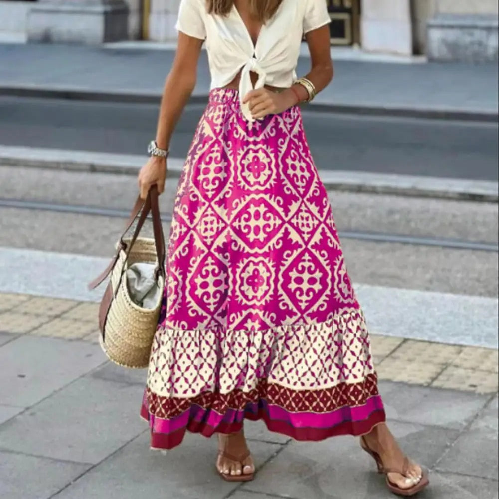 Juniper | Women's Geometric Print Maxi Skirt - Pink - Image 1