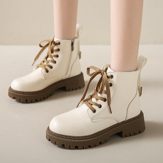 Juniper | Women's Lace Up Combat Ankle Boots - Beige - Image 1
