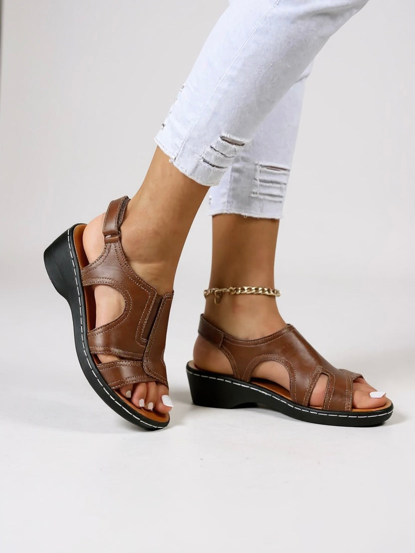 Lavinia | Women's Cushioned Adjustable Walking Sandals - Brown - Image 1