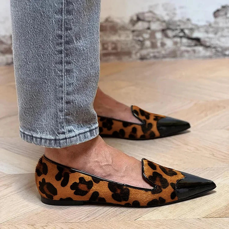 Lavinia | Women's Leopard Print Pointed Toe Flats - Brown - Image 1