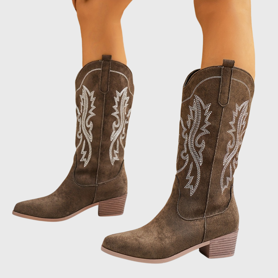 Levana | Women's Wide Calf Western Cowboy Boots - Beige - Image 2