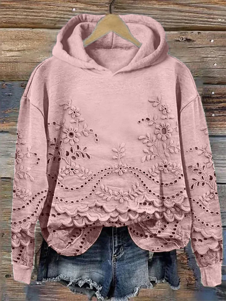 Lorelei | Women's Embroidered Floral Hoodie - Pink - Image 1