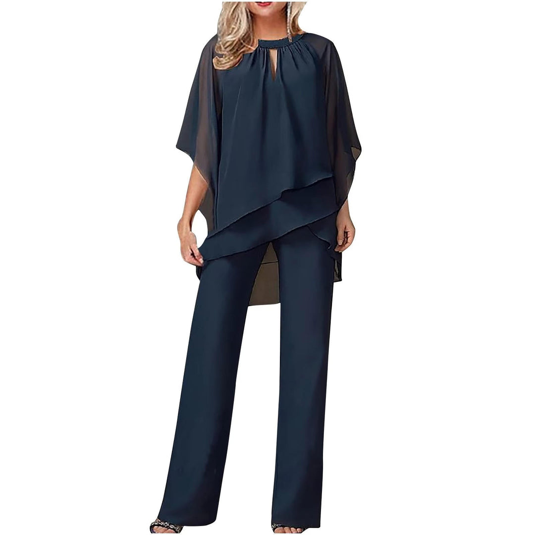 Lunaria | Women's Batwing Sleeve Wide Leg Trouser Suit - Navy - Image 1