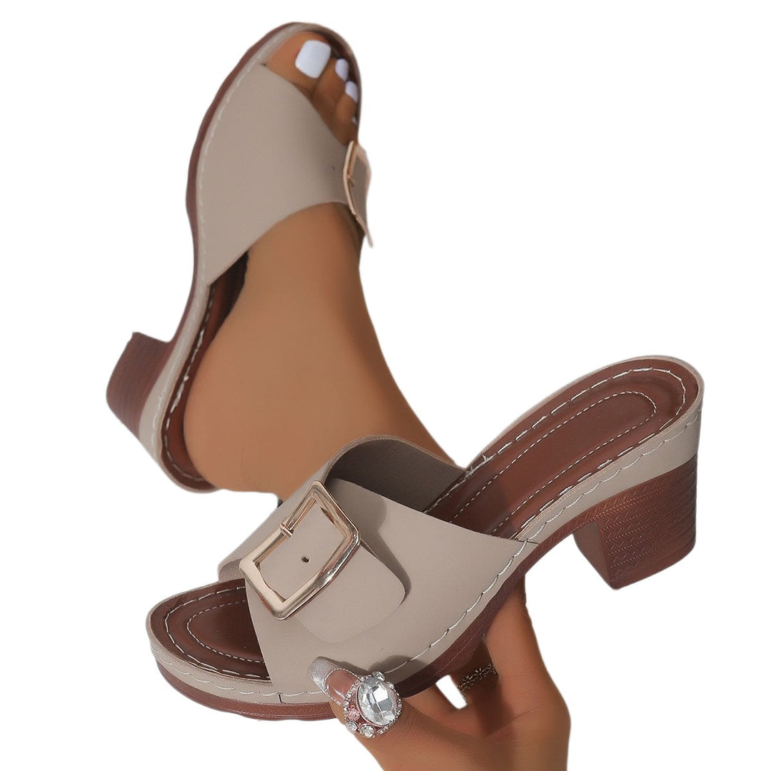 Lydia | Women's Block Heel Buckle Sandals - Beige - Image 1