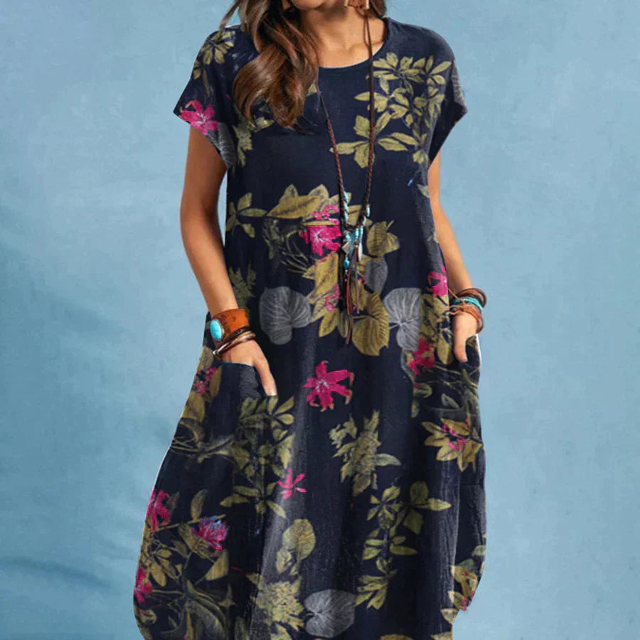 Lyra | Women's Floral Short Sleeve Midi Dress - Floral - Image 1