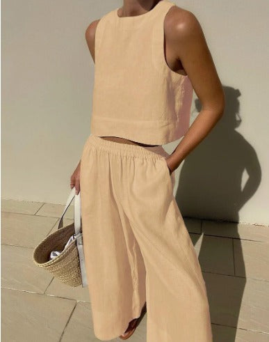 Lyralei | Damen Ärmelloses Crop-Top und Weite-Hosen-Set – Weiß – Bild 6