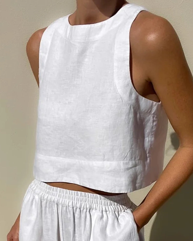 Lyralei | Damen ärmelloses Crop-Top mit weitem Bein - Weiß - Bild 9