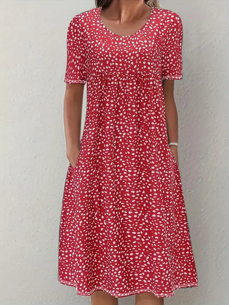 Lyralynn | Women's Polka Dot V-Neck Midi Dress - Red - Image 1