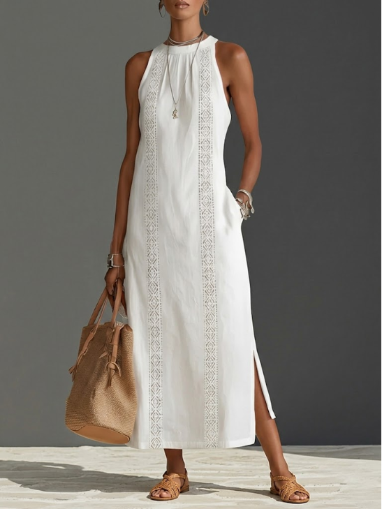 Lyralynn | Women's Sleeveless Embroidered Midi Dress - White - Image 1