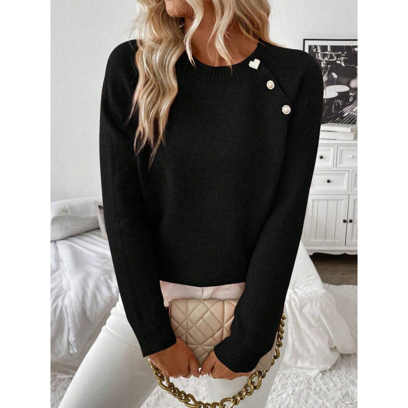 Lysanthe | Women's Button Detail Long Sleeve Sweater - Black - Image 1