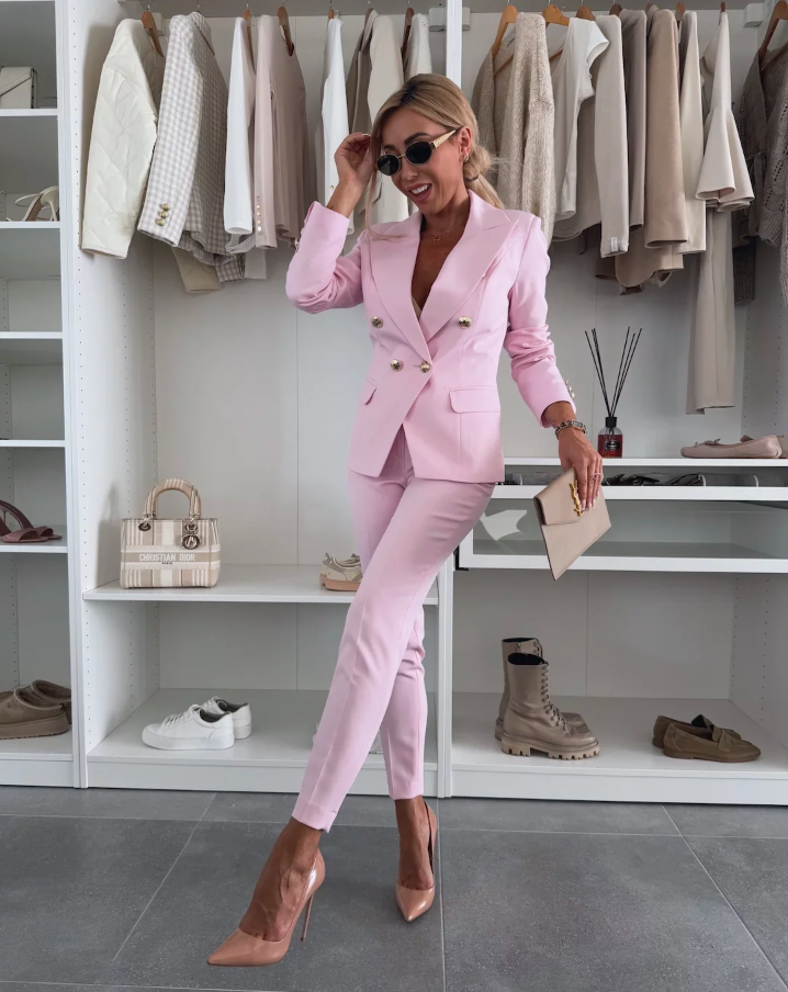 Lysinda | Damen Zweireihiges Blazer-Anzug-Set - Pink - Bild 11
