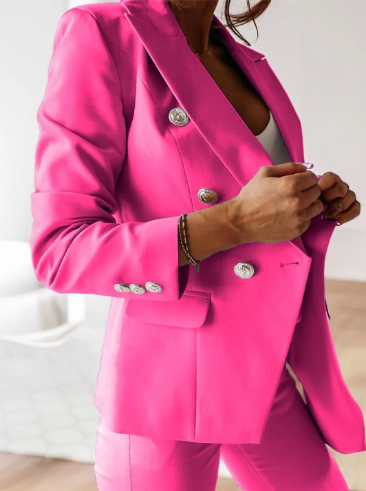 Lysinda | Damen Zweireihiges Blazer-Anzug-Set - Pink - Bild 8