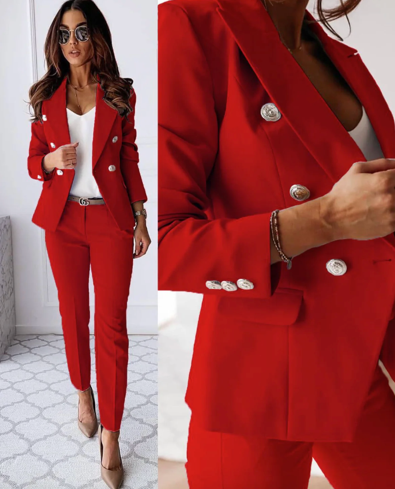 Lysinda | Damen Zweireihiges Blazer-Anzug-Set – Pink – Bild 9