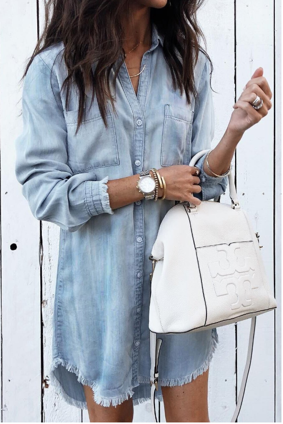 Lysithia | Women's Button Front Long Sleeve Midi Dress - Light Blue - Image 1