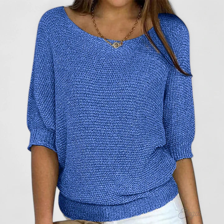 Lysithia | Women's V-Neck Knit Jumper - Blue - Image 1