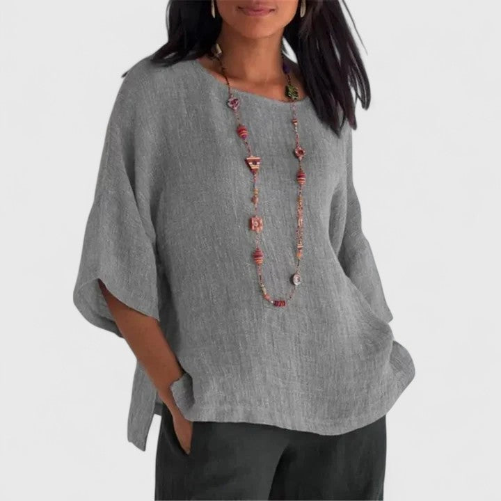Magnolia | Women's Relaxed Round Neck Blouse - Grey - Image 1