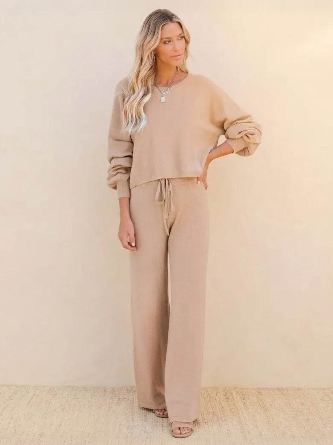 Magnolia | Women's Wide Leg Lounge Set - Beige - Image 1