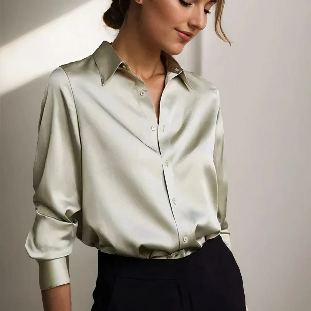 Maple | Women's Long Sleeve Button Down Shirt - Light Green - Image 1