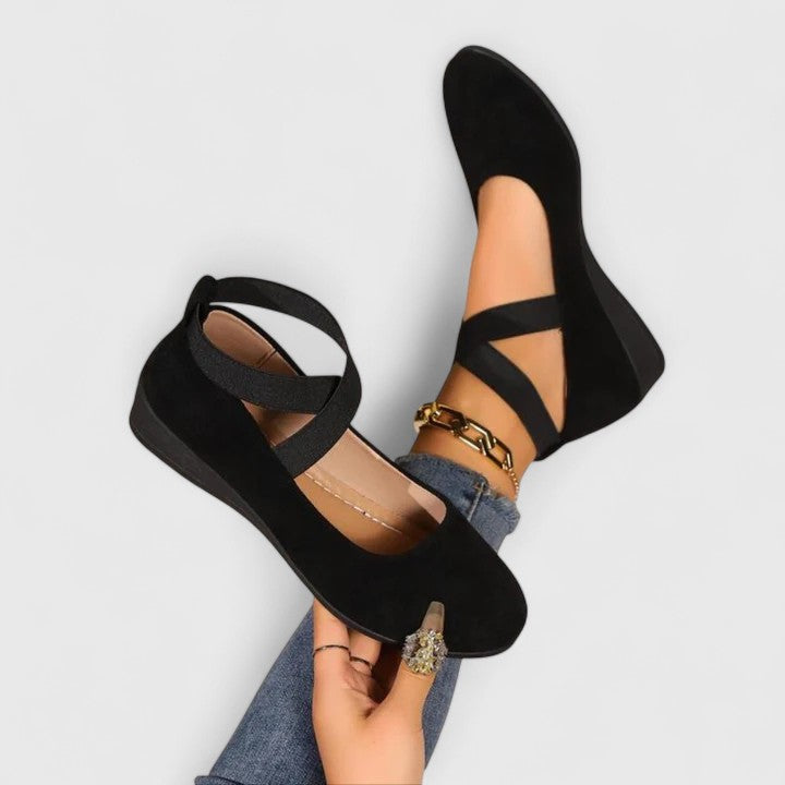 Marceline | Women's Cross Strap Ankle Flats - Black - Image 1