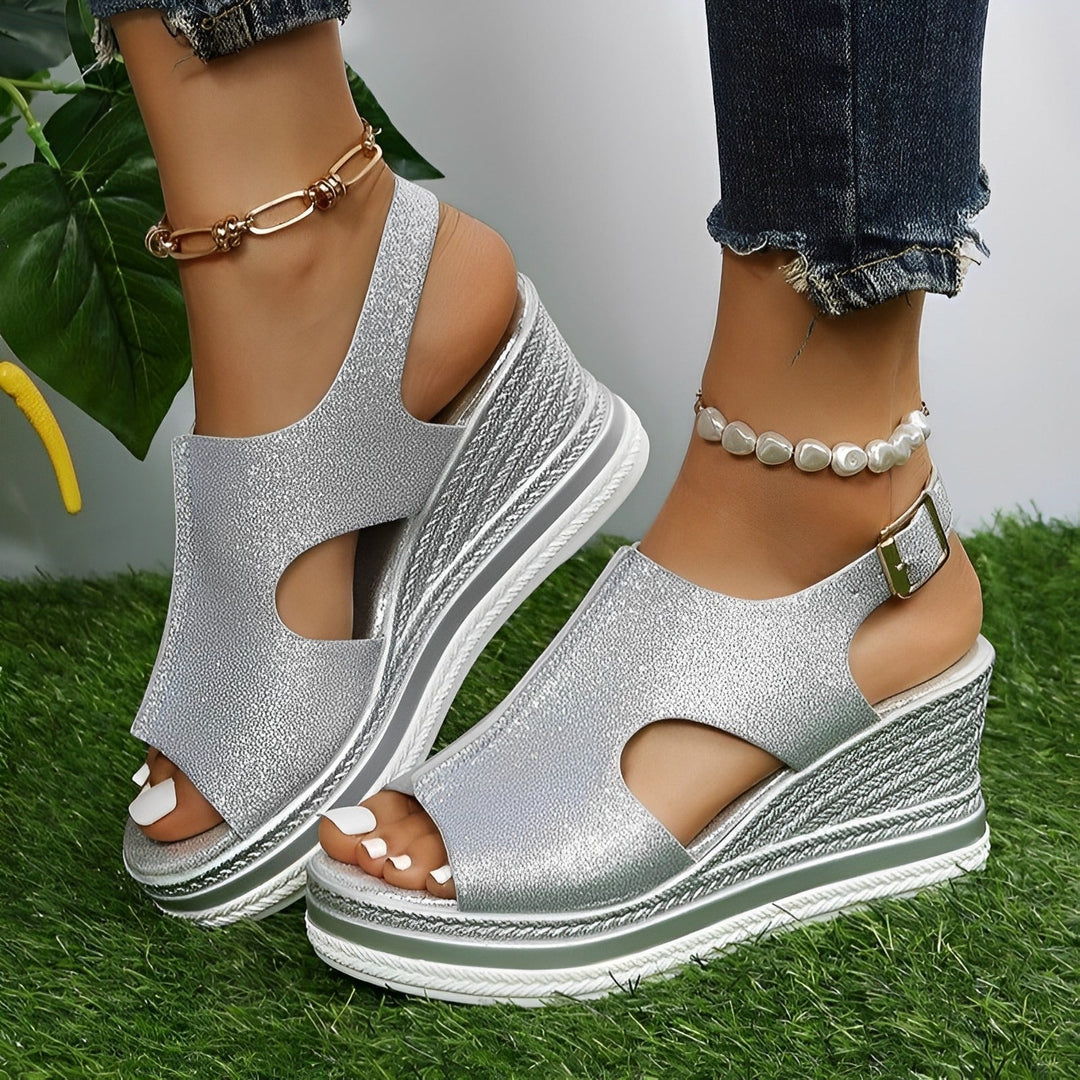 Margot | Women's Platform Wedge Sandals - Grey - Image 1