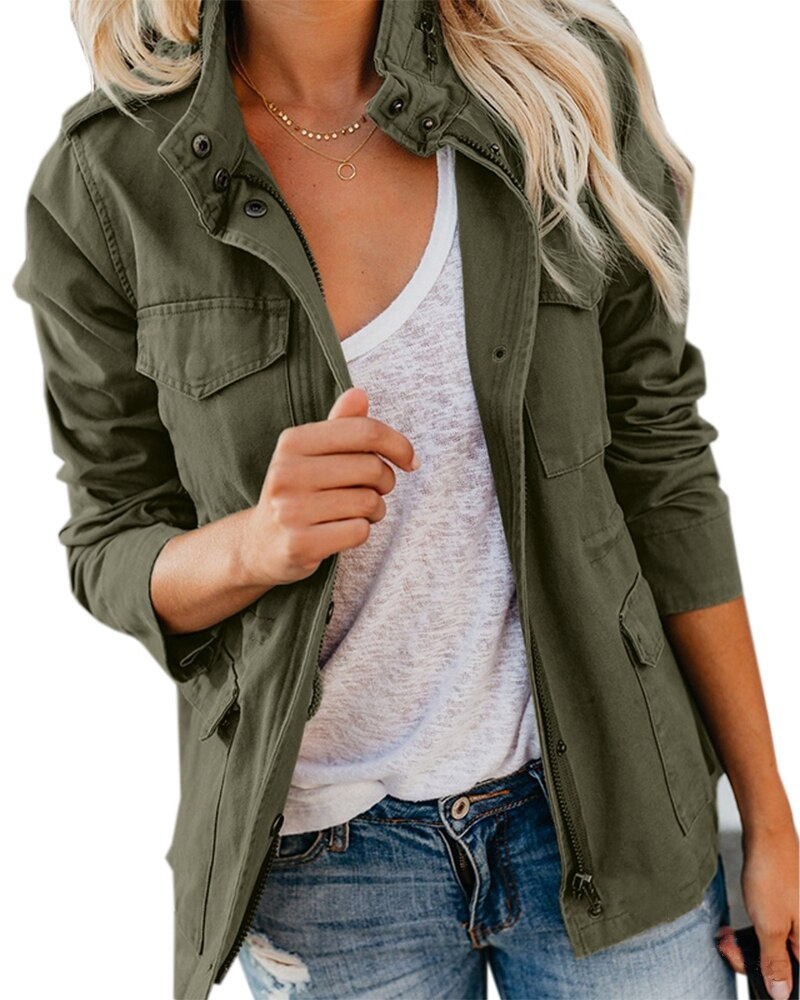 Marlena | Women's Utility Zip Jacket - Khaki - Image 1