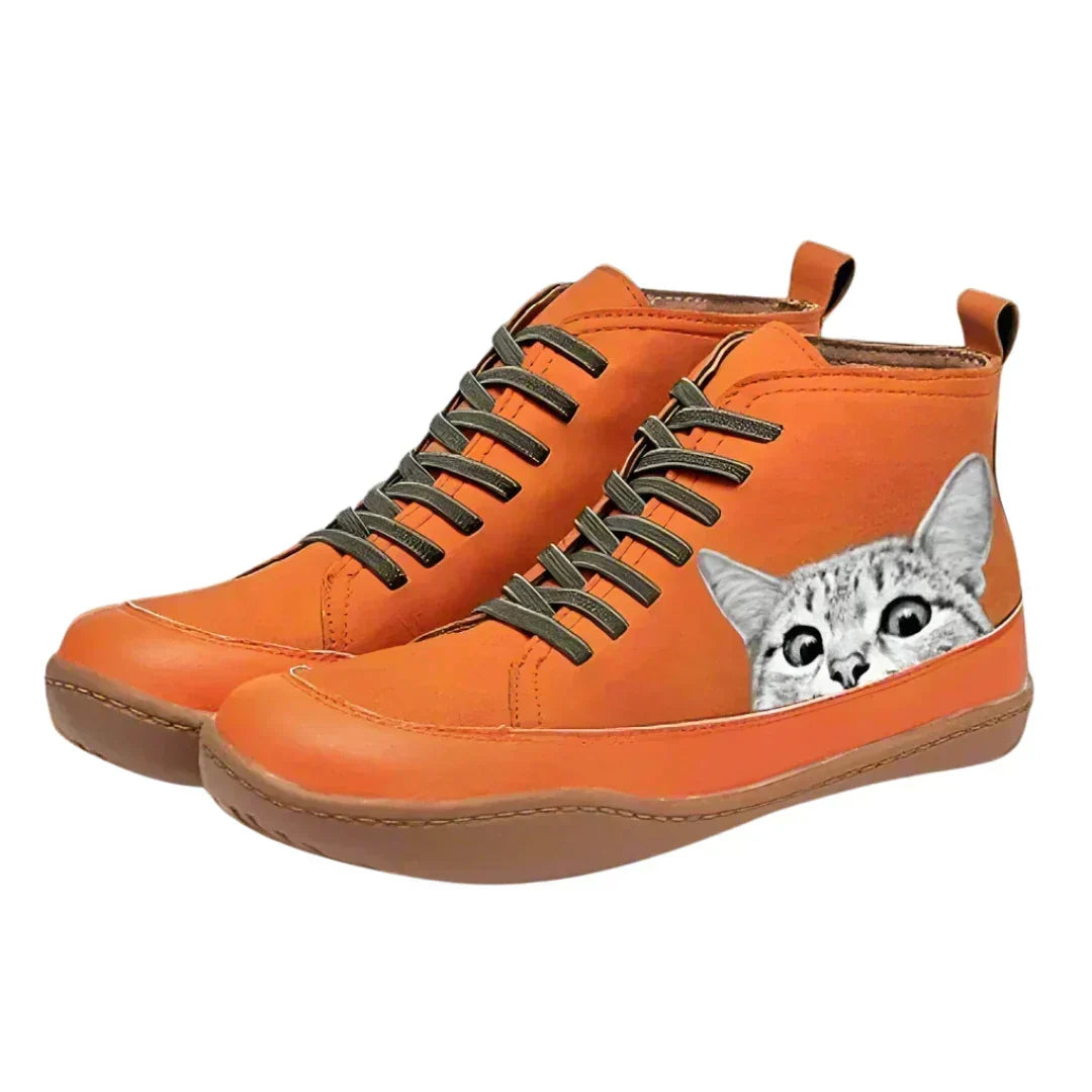 Marvick | Women's Lace-Up Cat Print Ankle Boots - Image 1