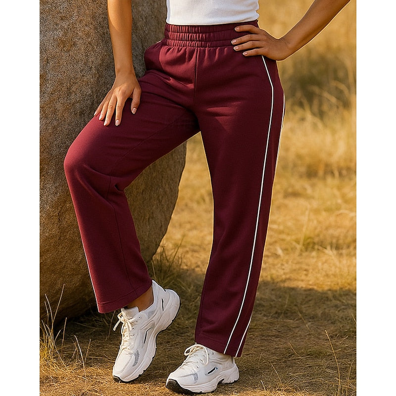 Melvaine | Women's Relaxed Fit Tracksuit Bottoms - Burgundy - Image 1