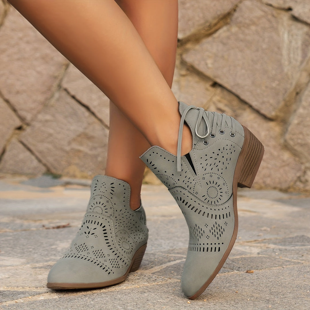 Merewyn | Women's Cutout Ankle Boots with Block Heel - Sage - Image 1