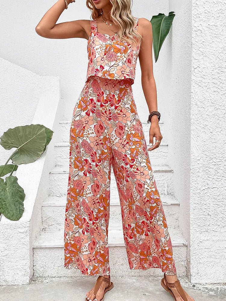 Minerva | Women's Floral Wide Leg Sleeveless Jumpsuit - Floral - Image 1