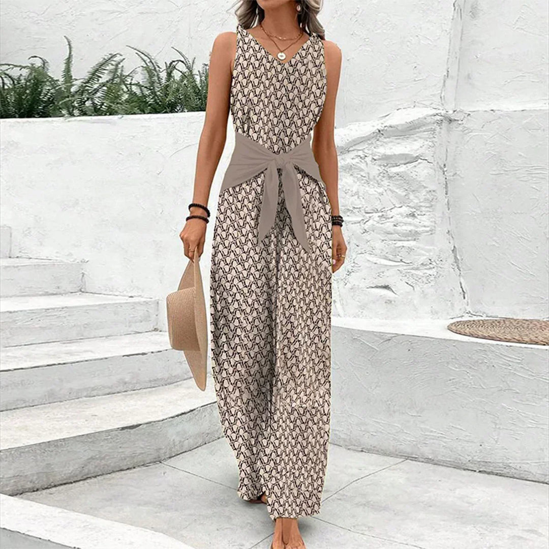 Miralys | Women's Sleeveless Wide Leg Jumpsuit - Beige - Image 1